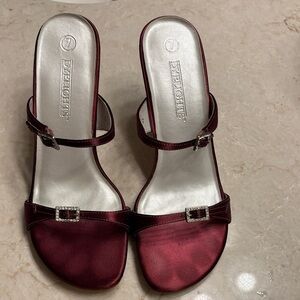 Elegant Burgundy Satin Heels with Rhinestone Buckles